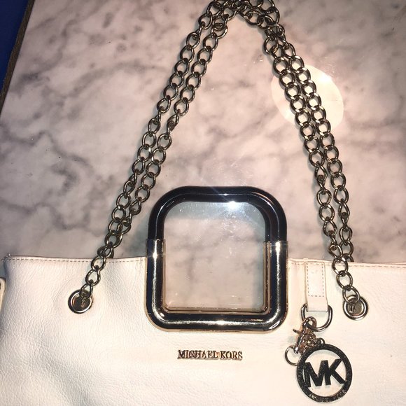 Purse Gold Chain Shoulder Crossbody Tote Tortoise Shell Handles - Picture 3 of 13